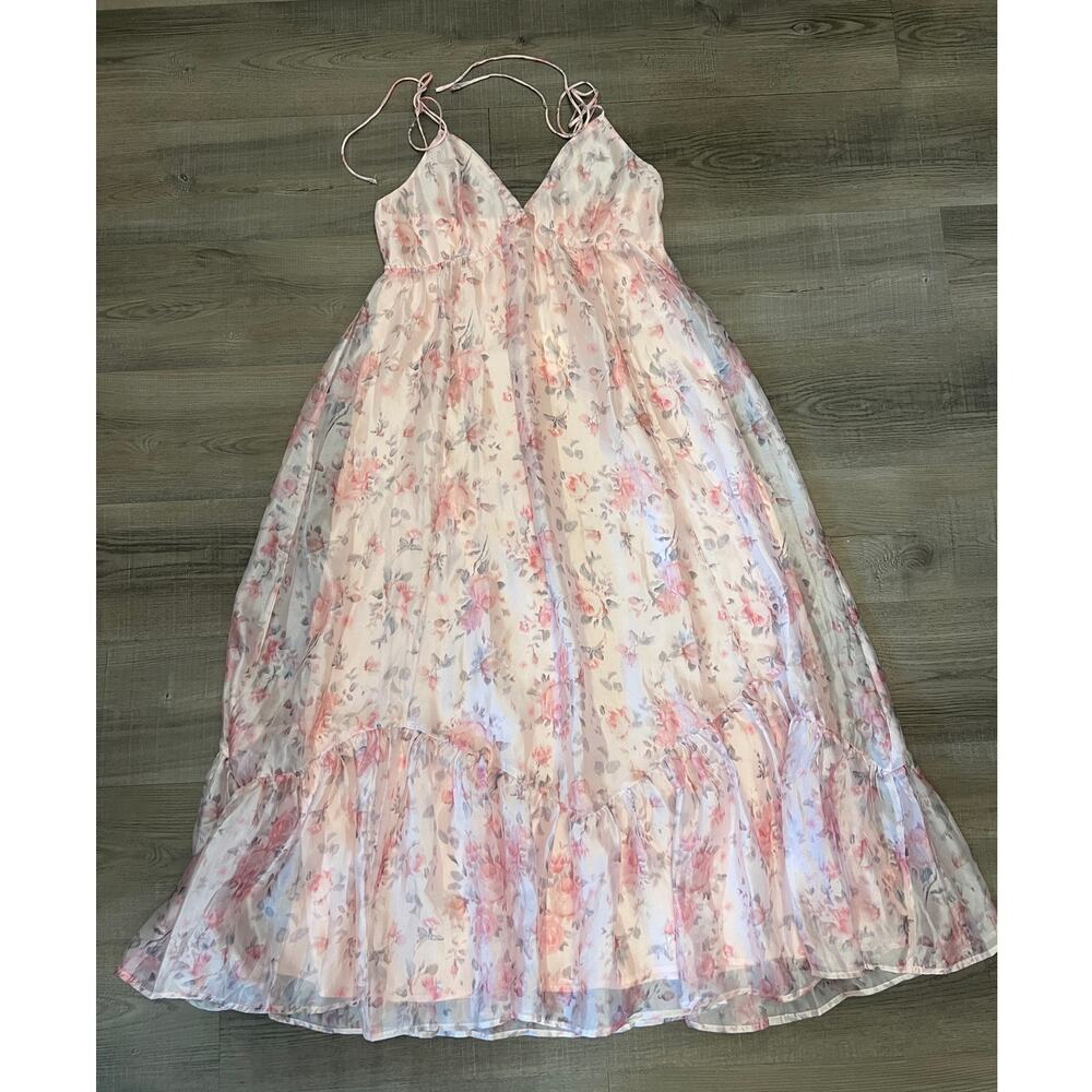 NWT Storia Pink Floral Ruffled Maxi Dress